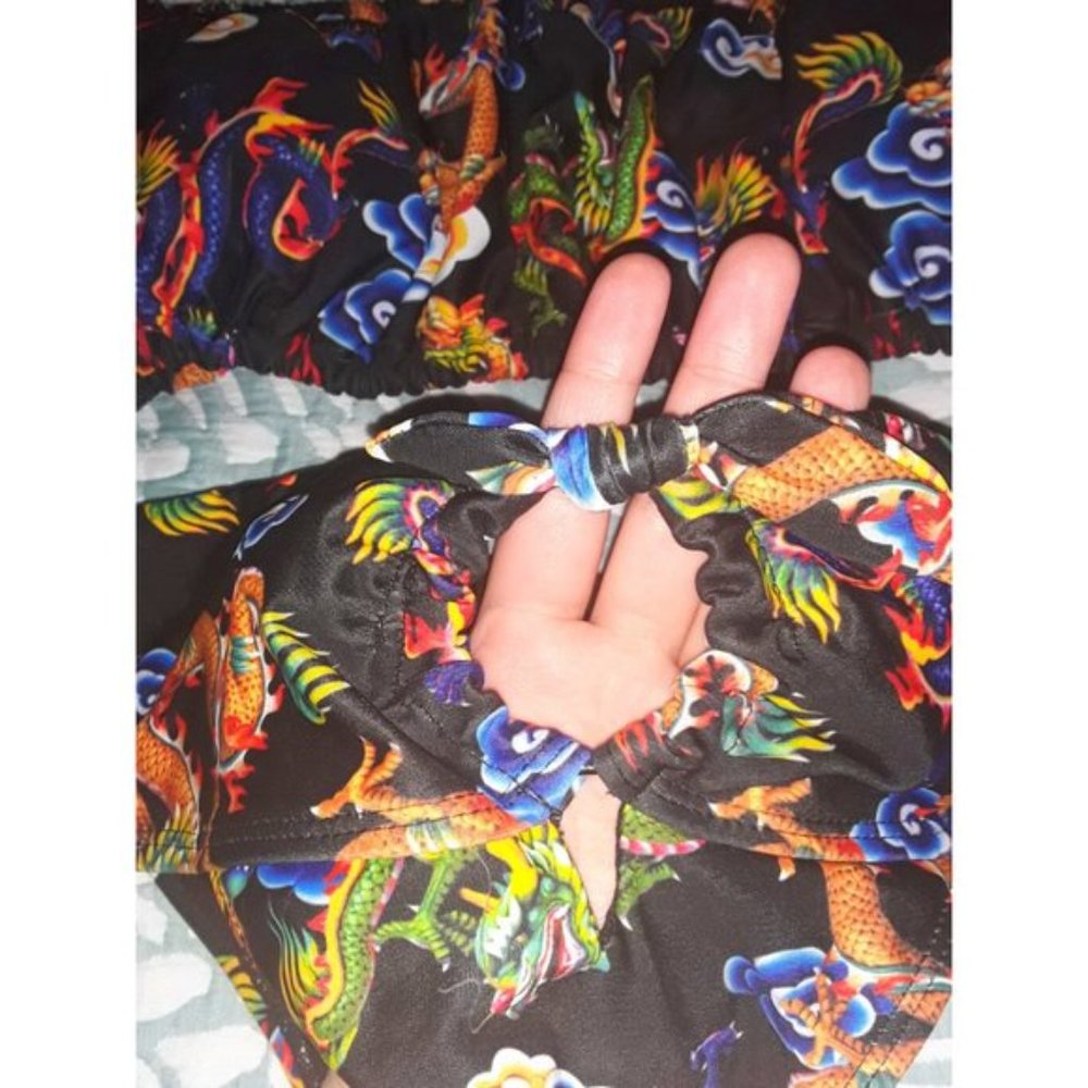 NWOT SHEIN Black Dragon Print Off-Shoulder Ring Detail High Waisted Bikini Set - Picture 10 of 13